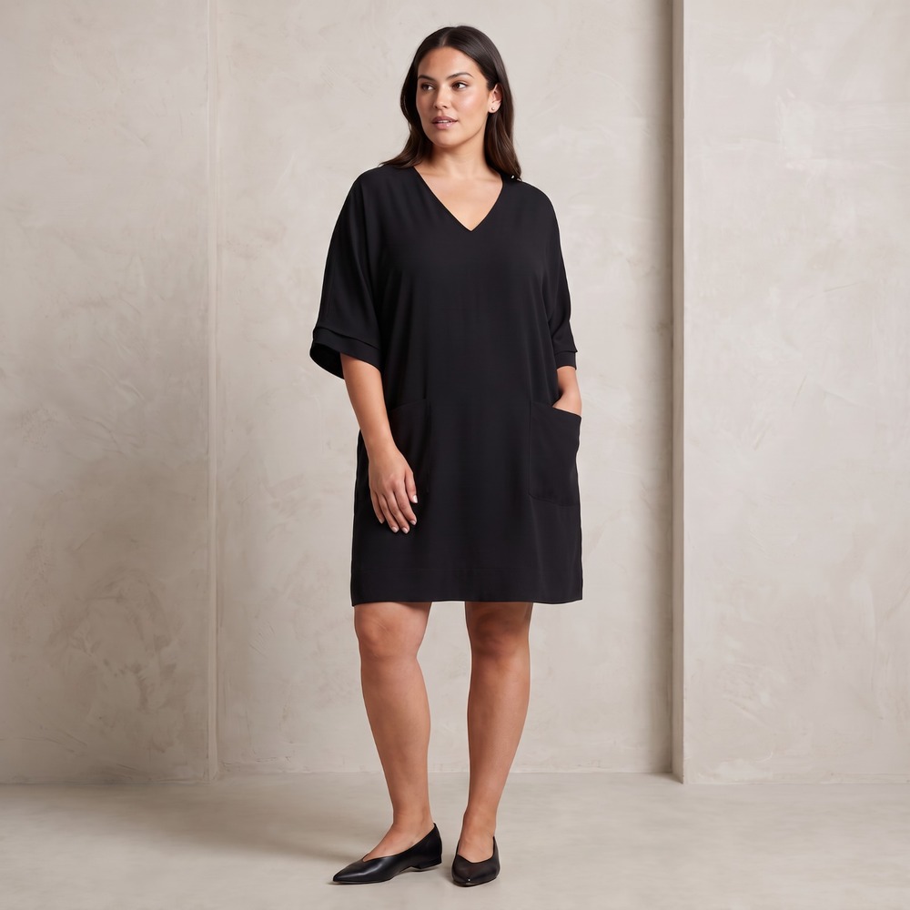 Worthington NWT Black Oversized V-Neck Tunic Shift Dress Lagenlook Pockets XXL